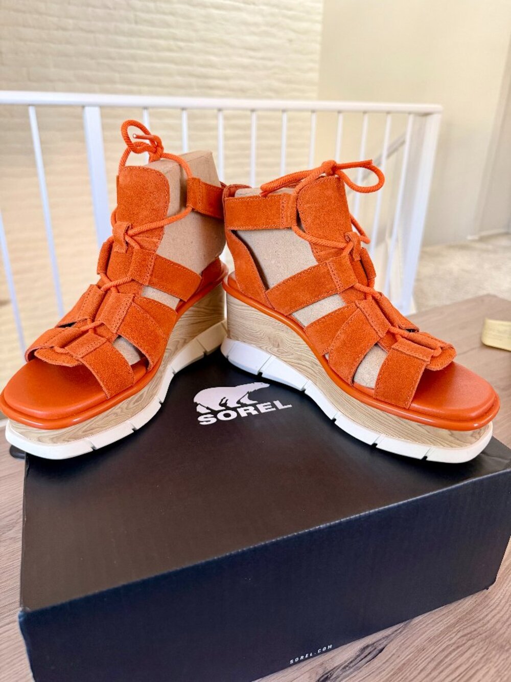 SOREL Joanie™ III Lace Wedge sandal in Desert Sun